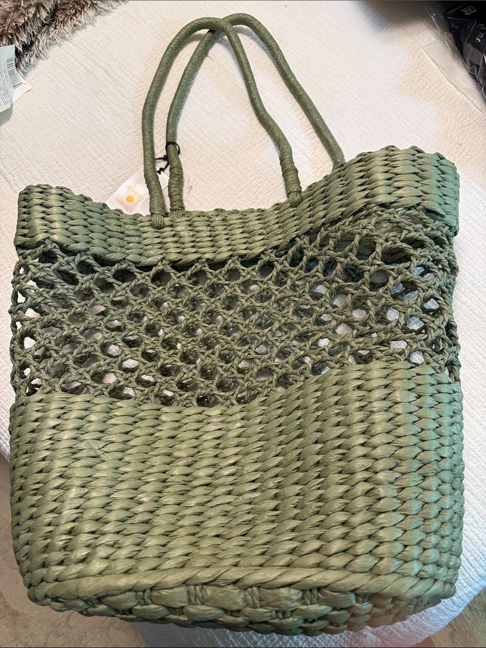 Shade & Shore Olive Green Woven Tote NWT